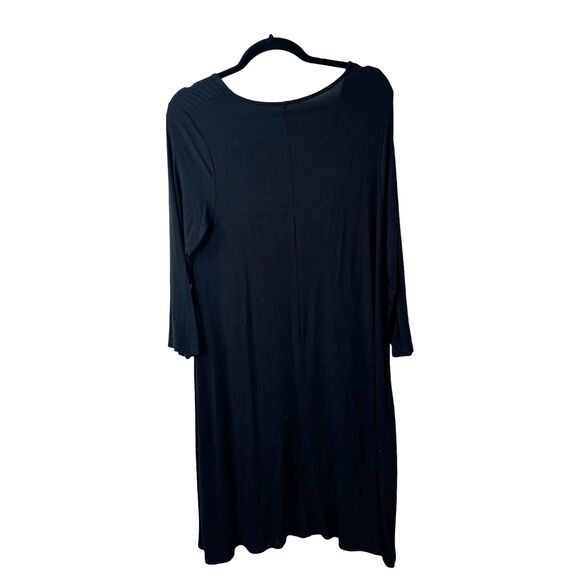 Garnet Hill Knit Trapeze Dress Black 3/4 Sleeve Knee Length Scoop Neck Medium - Picture 2 of 6
